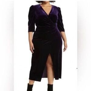 Purple Faux Wrap Velvet Midi Cocktail Dress - Chelsea28